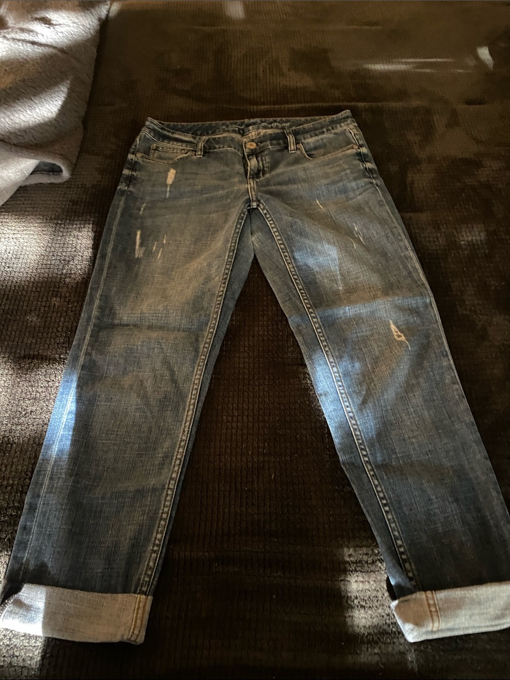 The Limited Women's Boyfriend Jeans - Distressed Medium Blue with Rolled Cuffs